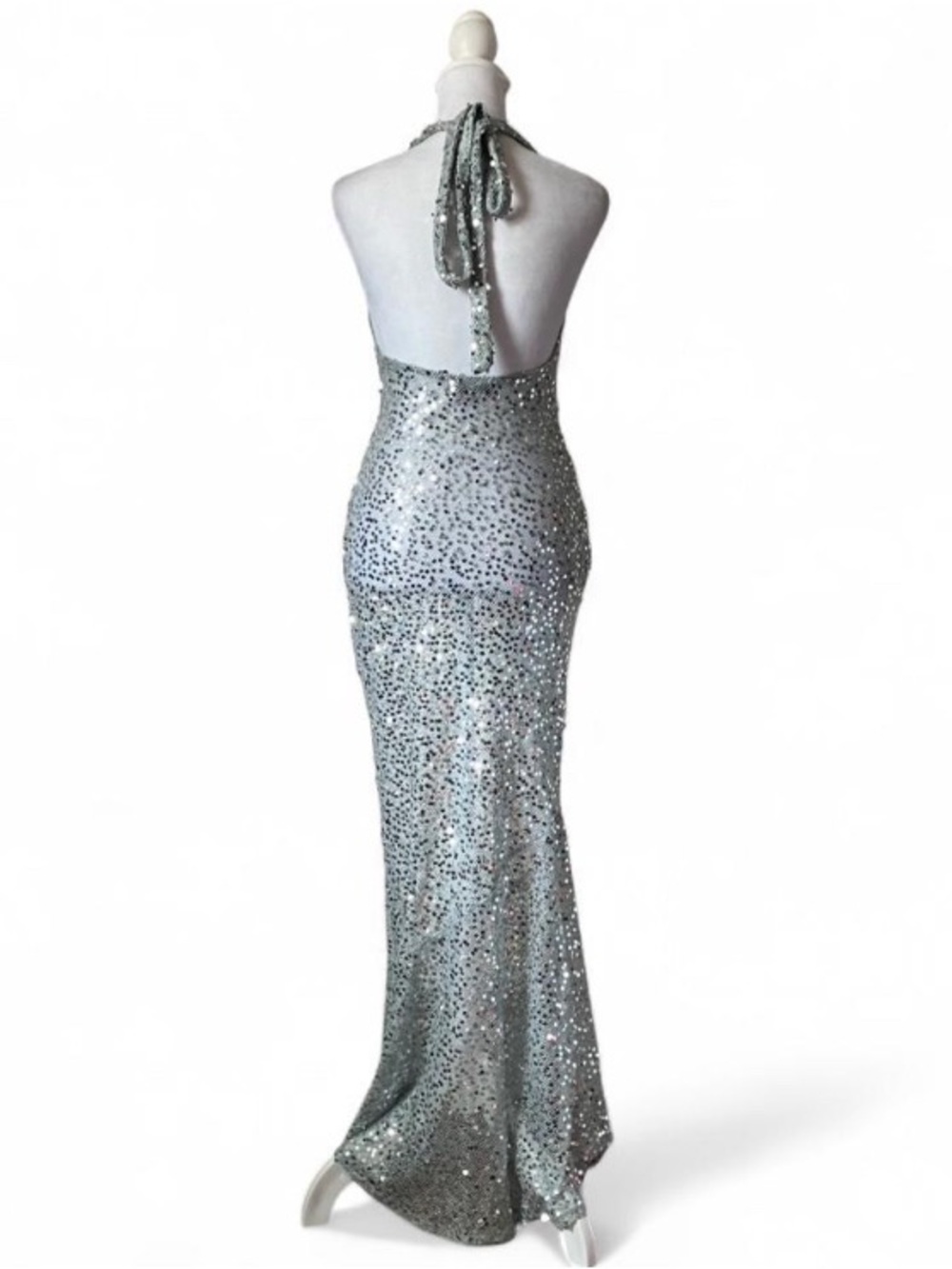 Babyboo Lorena Silver Lined Sequin Net Maxi Dress size Small - Picture 4 of 11